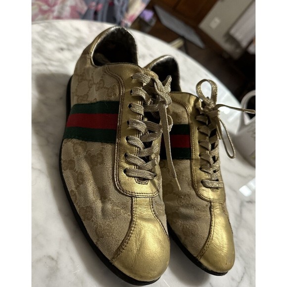 mens gucci gold sneakers Fair Condition 41 G - Picture 1 of 12